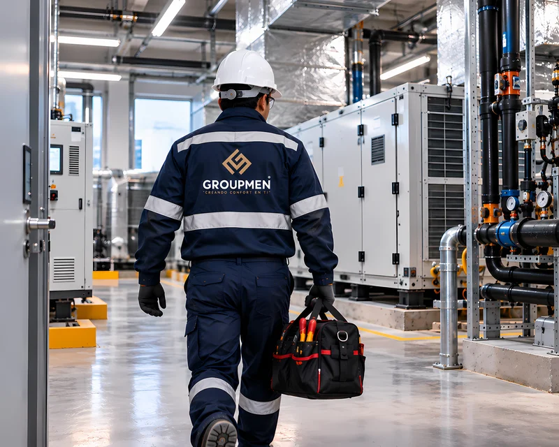 Técnico llegando a atender una emergencia HVAC para empresas