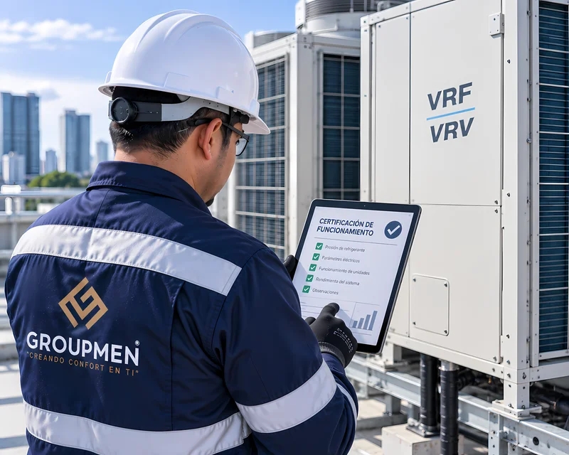 Técnico entregando informe técnico de mantenimiento VRF/VRV