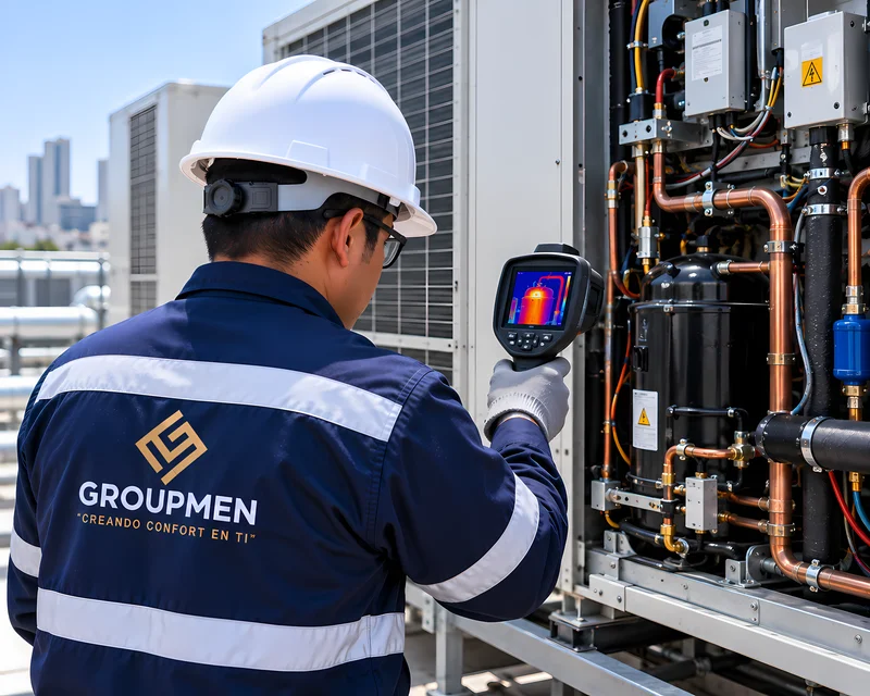 Cámara termográfica detectando fallas en diagnóstico HVAC para empresas