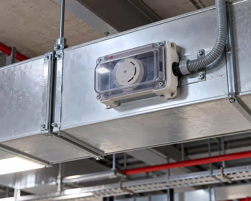Detector de humo instalado en ducto de climatización