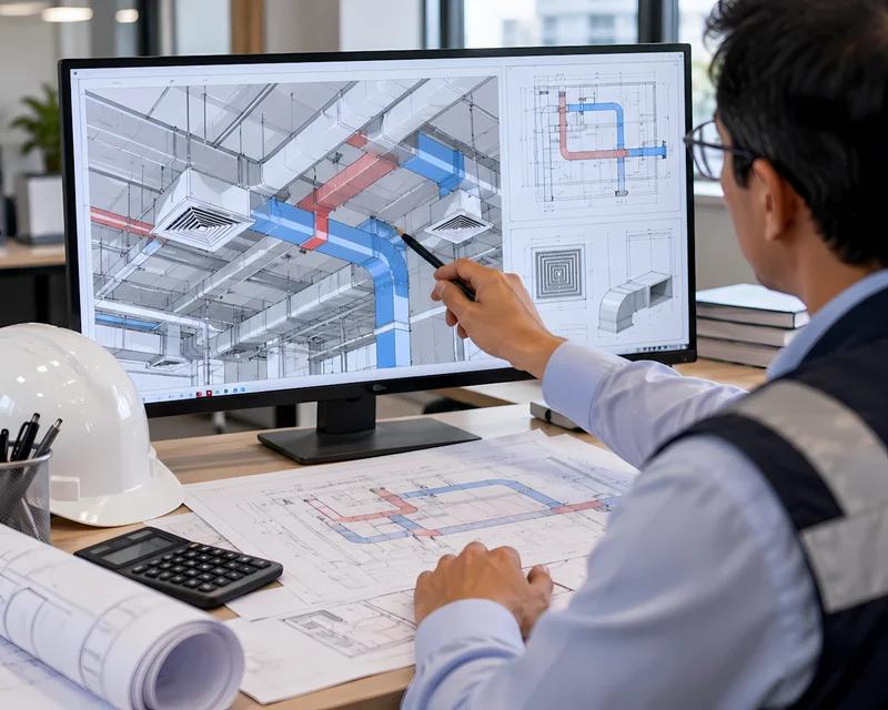 Plano de ductos y rejillas del diseño de ventilación de una empresa