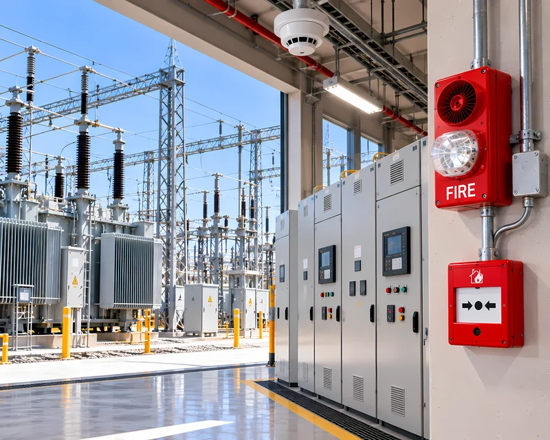 Subestación eléctrica con sistema de alarma contra incendios