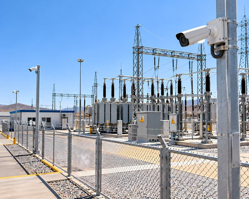 Cámaras de vigilancia perimetral protegiendo una subestación eléctrica