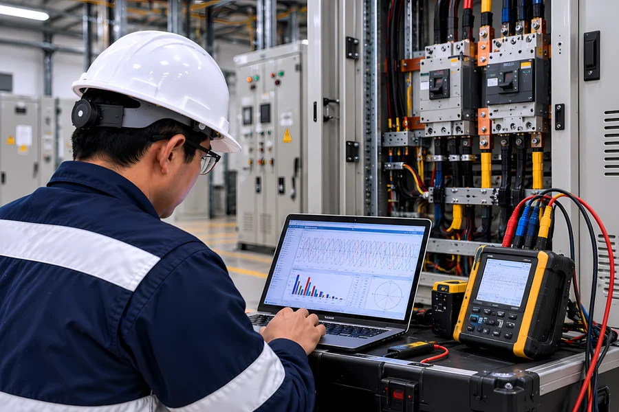 estudios eléctricos con analizador de redes en el tablero de una empresa