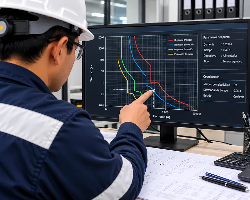 Curvas de coordinación de protecciones en monitor durante la evaluación de riesgos eléctricos