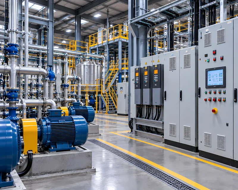 Planta industrial con variadores de frecuencia y tableros eléctricos donde se evalúa la calidad de energía
