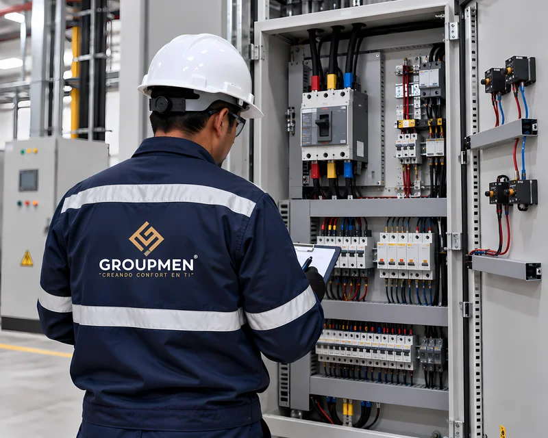 Técnico realizando inspección inicial de falla eléctrica en tablero