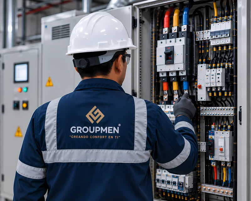 Técnico evaluando visualmente tablero eléctrico antes de inspección termográfica