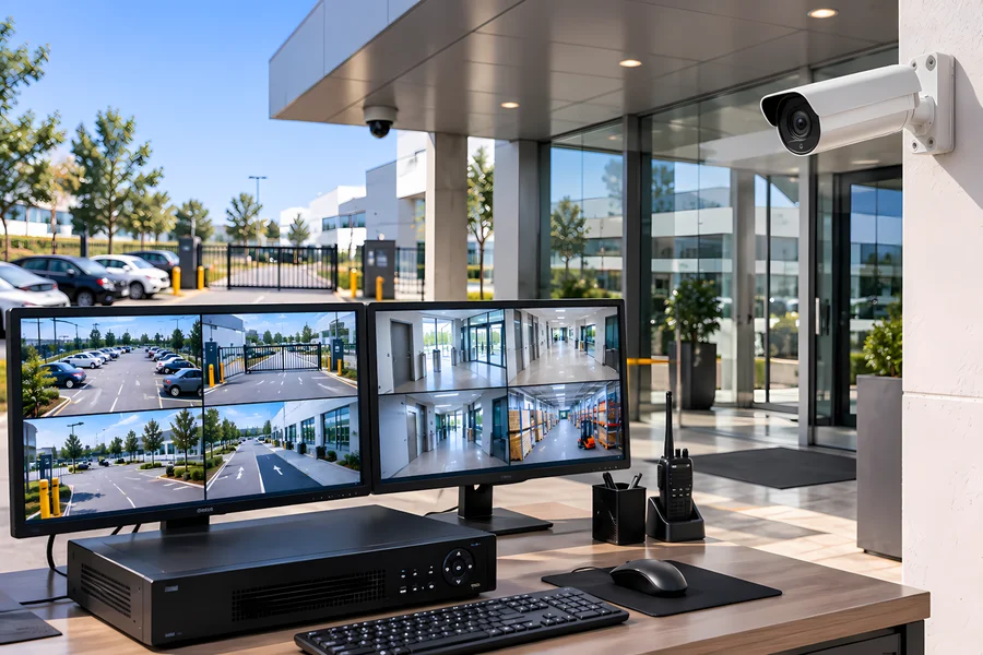 Realizando mantenimiento de CCTV para empresas en una cámara de seguridad