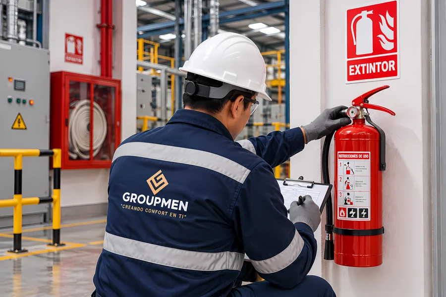Mantenimiento de extintores para empresas realizado por técnico de Groupmen
