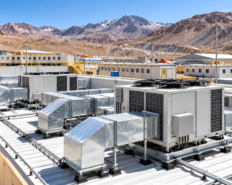 Sala técnica en campamento minero durante diagnóstico HVAC