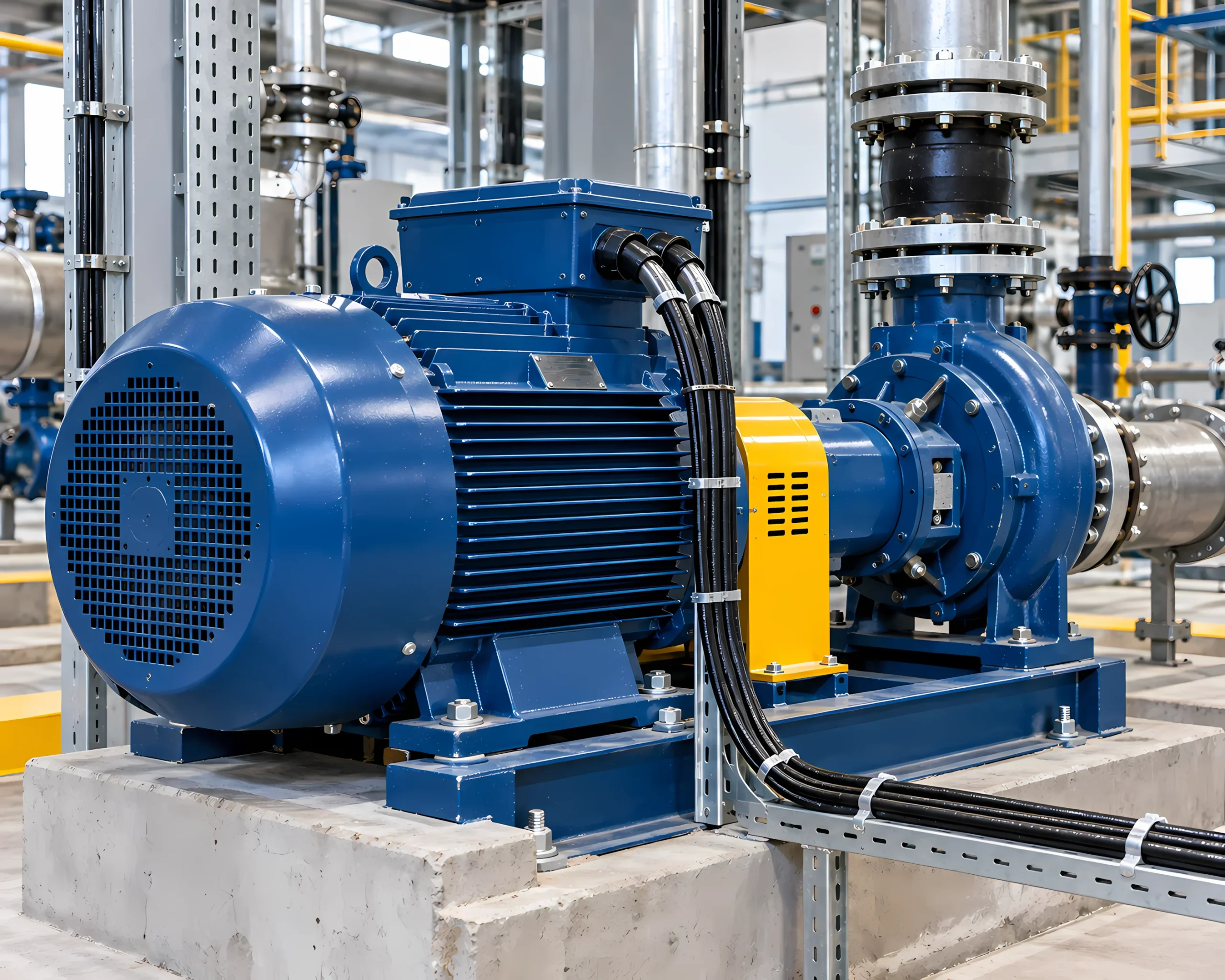 Motor eléctrico industrial azul inspeccionado con termografía