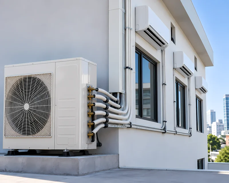 Sistema multi split con varias unidades interiores conectadas a una condensadora.