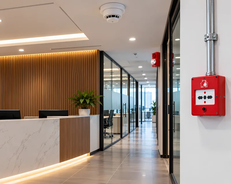 Edificio corporativo con sistema de alarma contra incendios