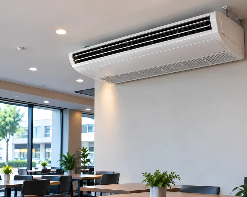 Equipo de aire acondicionado split piso techo en ambiente comercial
