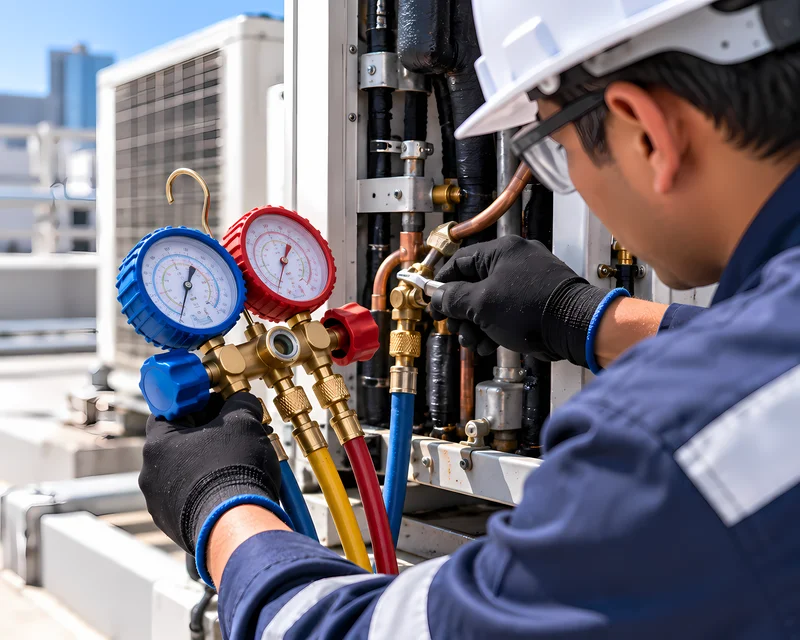 Recarga de gas refrigerante en reparación de aire acondicionado para empresas