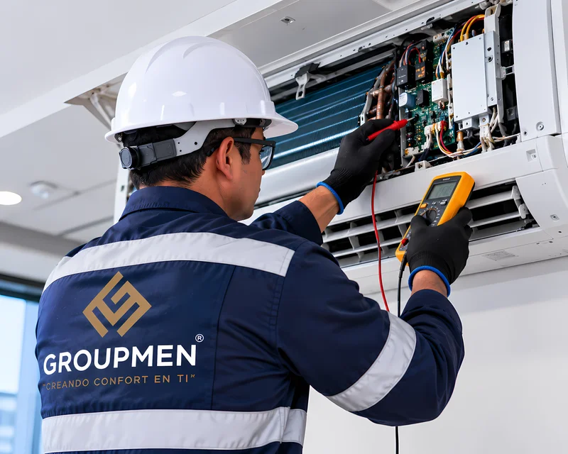 Revisión de tarjeta electrónica en reparación de aire acondicionado para empresas