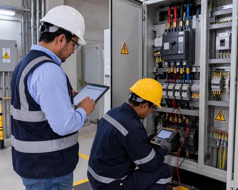 Supervisor de Groupmen revisando el montaje de un tablero eléctrico en obra