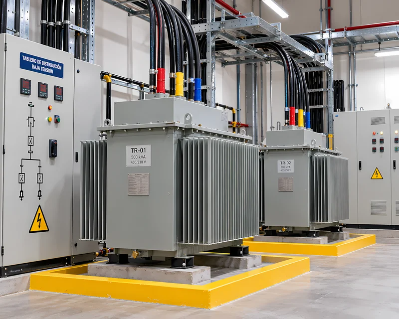 Transformador eléctrico en sede industrial diseñado según la demanda de la empresa