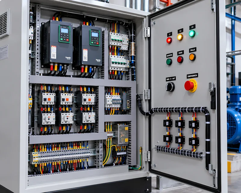 Tablero de fuerza y control con contactores y variadores para motores industriales