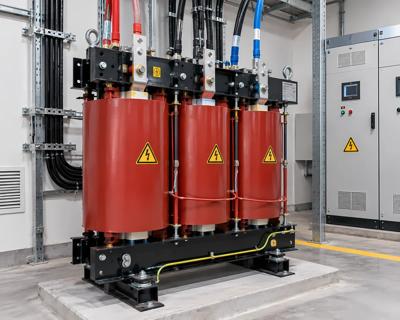 Transformador eléctrico de potencia inspeccionado con cámara termográfica
