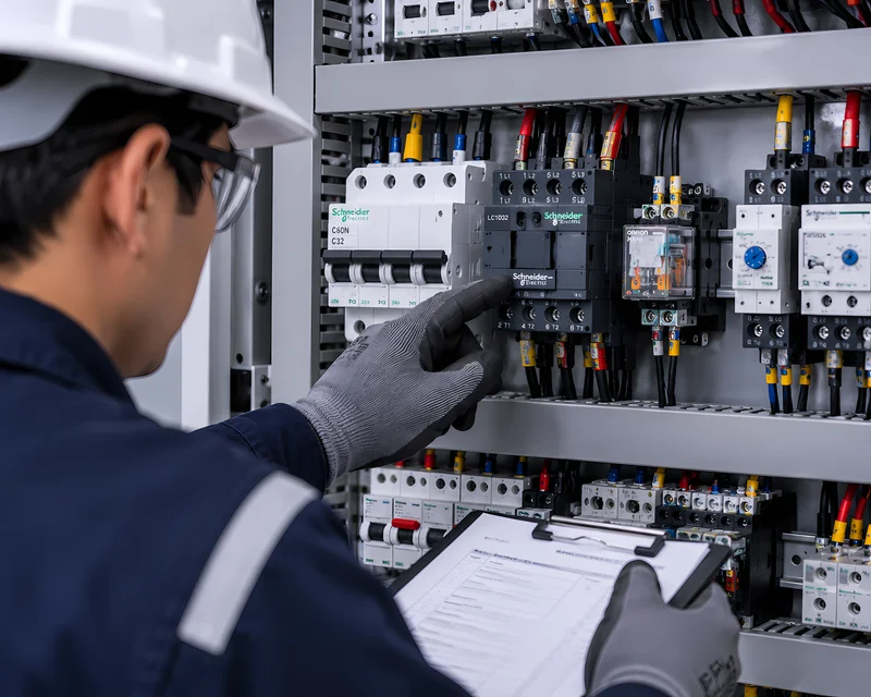 Verificación de interruptores y protecciones en tablero eléctrico